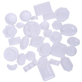 tomtask Dollhouse Miniature Plastic Plates Plates Plates Set of 33 1/12 Scale White
