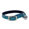 Cat Collar Real Leather with Safety Elastic, Bell, Available (Blue)