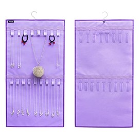 ANZORG Dual-sided Hanging Jewelry Organizer with 34 Hook Loops Wall Mounted Necklace Holder Jewelry Display Storage Hanger for Bracelet Chain (PURPLE)