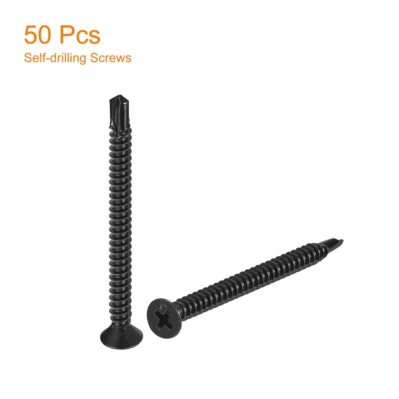 uxcell #10 x 2-1/2" Sheet Metal Screws, 50pcs Black Oxide