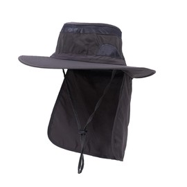 Sun Protection Cap, UPF 50+ Wide Brim Fishing Hat Breathable Outdoor Safari Hat with Neck Flap for Fishing, Hiking and Travelling (Dark Grey)