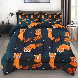 Pamnest Comforter Set Twin Size, Cute Red Panda Soft 2 Pcs Bedding for Kids and Adults, Animal Funny Kawaii Comforter Set with Pillowcase, for Bedroom Bed Decor
