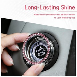 2 Pcs Bling Heart Car Start Button Cover Set Sparkling Rhinestone Push to Start Decor Pink Crystal Engine Start Ring Rocker Lever Cover, Gift for Women