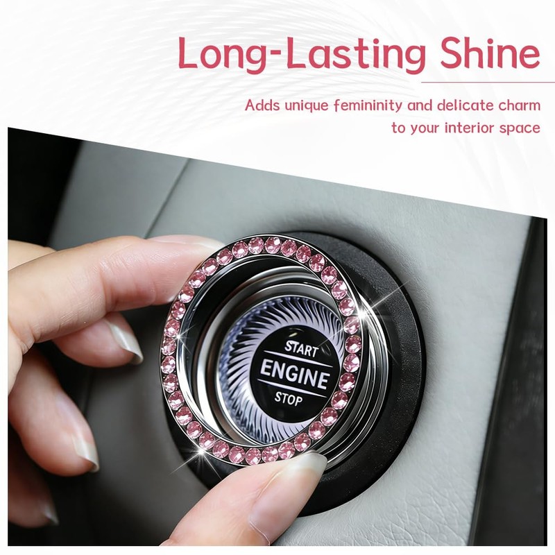 2 Pcs Bling Heart Car Start Button Cover Set Sparkling