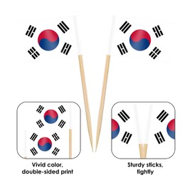 AhfuLife 100/200pcs South Korea Toothpick Flags, Korean Cocktail Stick Flag for National Day Sandwich Food Cupcake Toppers Tableware World Cup Party Supplies Pub Royal Event Decor (200 Pcs)
