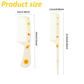 Shoyisenka 2 Pcs Hair Comb Set, Cute Fine Tooth & Rat Tail Comb for Baby Girls, Toddlers, Women, Soft Plastic Kids Combs for All Hair Types, Gentle Detangling & Parting (D)