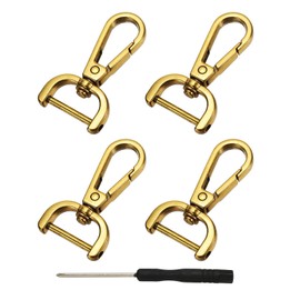 YELARXI Swivel Clasps Hook, 3/4 Inch ID Detachable Snap Hook W/Screw Bar D Ring Claw Clasp with Screwdriver Fit for Lanyard Bag Leather Craft Purse Hardware DIY Bag (4 Pack, Gold)