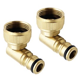 Tesmotor Angled Tap Connector, Plug System 3/4 Inch Female Thread (26.5 mm/G3/4 Inch) Brass Hose Adapter Pack of 2