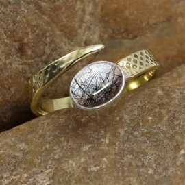 SILVERTROVE Gemstone Sterling Silver and Brass Band Ring for Men and Women in All Sizes Jewellery CRG1093AA, Gemstone Precious metal gemstone, Black Rutile Quartz