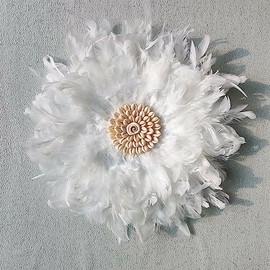 Teinopalpus Flower Wall Decor Multiple Layer Handcrafted Feather JUJU HAT Decoration Cowrie Shells for Balcony Patio Porch Bedroom Living Room Garden,Grey 18" in (White 14" in, 35cm / 14" in)