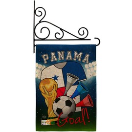 Ornament Collection GS192104-DB-03 World Cup Panama Soccer Burlap Interests Sports Impressions Decorative Vertical 13" x 18.5" Double Sided Garden Flag Set Metal Fansy Wall Bracket Hardware
