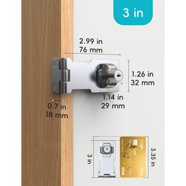 I-EASYDWW 3 Inch Keyed Hasp Lock for Cabinets & Small Doors, Twist Knob Design, Heavy Duty Zinc Alloy with Chrome-Plated Iron, Includes Keys & Screws, Silver