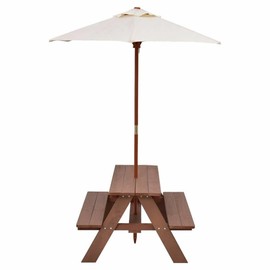 Pemberly Row Outdoor Picnic Table Bench with Folding Umbrella 4 Seat