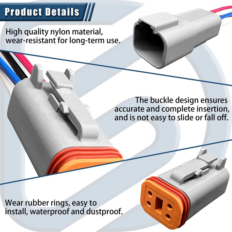 6Pack 4-Pin Waterproof DT Connectors with 16AWG Wires & Heat