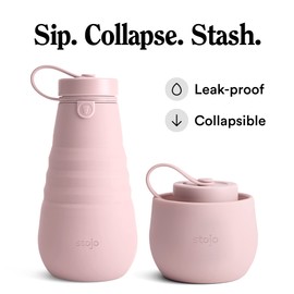 STOJO Collapsible Sports Water Bottle - Leak-Proof Reusable Silicone Travel Cup for Hot & Cold Drinks - Microwave & Dishwasher Safe - AS SEEN ON TODAY SHOW - Parent (Carnation)