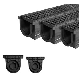Natotela Deep Profile HDPE Trench Drain-39.4Lx6.1Wx5.5H in. Channel Drain with Grates,3 Pack Total Length 118.11 in, Plastic Yard Drainage System for Outdoor,Downspout,Yard Fence,Pool,Sidewalk,Patio