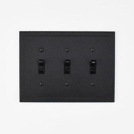 Questech Decor Light Switch Cover, Insulated Triple Toggle Wall Plate for Electrical Outlets, 3-Gang Triple Switch Plate Standard Size Receptacle Cover, Decorative Cornice, Black