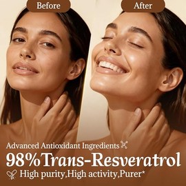 Resveratrol Supplement 98% High Purity Trans-Resveratrol Complex with Collagen Peptides & Hyaluronic Acid,Quercetin,Antioxidant Support for Skin & Bea