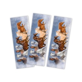 12 Bookmarks + 12 Gift Bags (Natural) + 12 Stickers Horses Party Bag Set Guest Gifts for Children's Birthday Girls Birthday