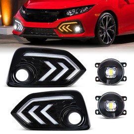 AFOGGEST LED Daytime Running Lights For Honda Civic Si 2017-2020 Fog Light Dual-Colors DRL With White LED Lamp Blub + Wire Harness