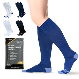 Copper Compression Socks for Men & Women (15–20 mmHg) – Knee High Support Stockings for Nurses, Travel, Pregnancy, Running, Flight & Everyday Wear – Blue – X-Large