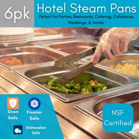 BIRDROCK HOME Stainless Steel Steam Table Pan - Hotel, Restaurant & Catering Supplies - 24 Gauge Steel, 1.8 qt Capacity - Meal Prep, Cooking, & Food Storage Container - 4" Depth, 1/6-Size (6 Pack)