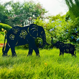TIGGSY Elephant Metal Decorative Garden Stakes Elephant Gifts for Women/Men Elephant Lovers Gifts Silhouette Statues for Yard Art, Outside, Patio, Outdoor Decor, Garden Decorations, Lawn Ornaments