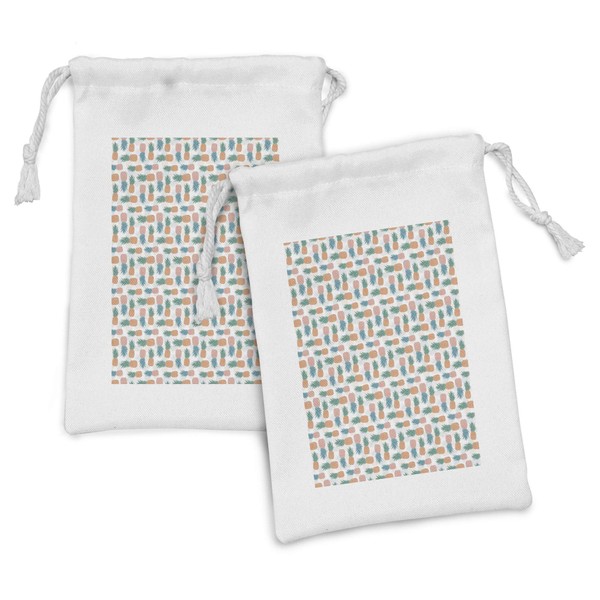 Ambesonne Pineapple Fabric Pouch Set of 2, Tropical Fruit Pattern