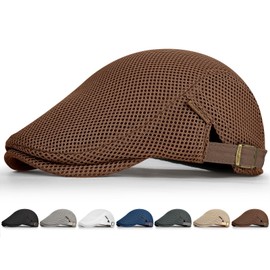 YANIKY Men's Mesh Flat Cap,Breathable Mesh Summer Hat,Adjustable Beret Ivy Caps Newsboy Hat for Cabbie Driving Hunting Fishing, Brown