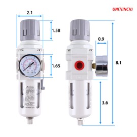 GCESSOIRY 3/8 Inch NPT Air Filter Regulator Combo Piggyback AW3000-03, Air Compressor Water Separator, Air Line Dryer, Semi-Auto Drain, Air Pressure Regulator, 0-150 PSI Gauge