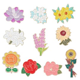 NICENEEDED 12 PCS Flower Enamel Pins, Cute Spring Floral Lapel Pins, Carton Plants Sunflower Chrysanthmum Tulip Lily Brooches Set for Women Cloth Decoration