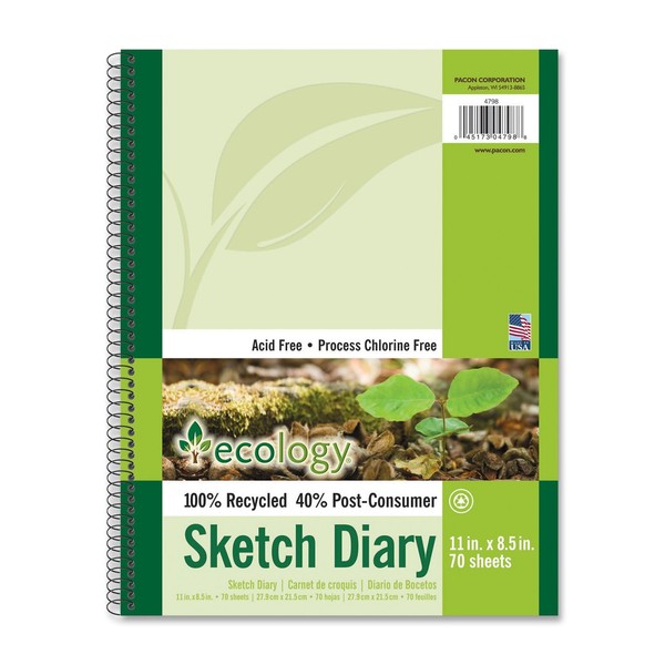 Pacon Ecology Sketch Diary, 60 lb Text Paper Stock, Green