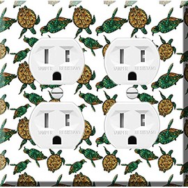 Double Duplex Outlet Cover Wall Plate - Decoratortive Sea Turtle Pattern