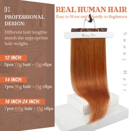 Sunny Hair Clip in Hair Extensions Human Hair Invisible Clip in Hair Extensions Real Human Hair Straight Hair Extensions for Women 20inch Copper