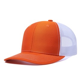Quanhaigou Trucker Hat - Mesh Snap Back - Unisex Adjustable Baseball Cap - Outdoor Hats for Men Women (Orange White)
