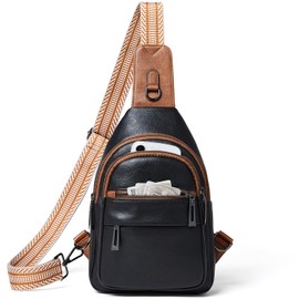 Leresas Sling Bag for Women Men Crossbody Bags Fanny Pack Sling Purse Backpack Vegan Leather Travel Anti Theft Brown/Black