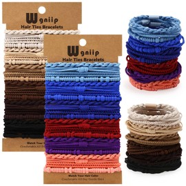 Wgniip 48 Pcs Boho Hair Ties for Women, 4 Styles Cute Hair Tie Bracelet for Thin and Thick Hair/Pony Tails, Green and Brown Hair Accessories for Women No Damage Hair Elastics