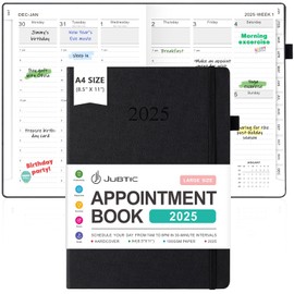 JUBTIC Appointment Book 2025, 8.5"x11", Jan. 2025 - Dec. 2025 Daily Weekly and Monthly Planner with Hourly Schedule, Academic Planner 2025 with Hard Cover, A4, Black