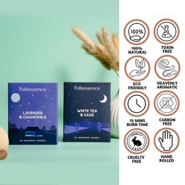 Folkulture Incense Cones Scented | Set of 2 Inscents-Cones (20 Cones) | Lavender, White Tea, Sage & Chamomile | Variety Pack Insence Cones for Relaxation and Meditation