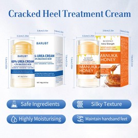 Urea Foot Moisturiser Cream 60 Percent, Foot Repair Cream for Cracked Heels and Dry Hard Skin, Heel Balm for Callus Remover Treatment, Feet Deep Mender Creams with Salicylic Acid (Urea&Honey, 2PCS)