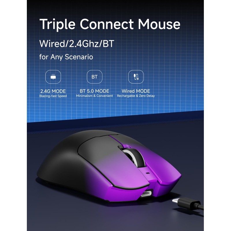 EWEADN S9 Pro Wireless Gaming Mouse, 59G Ergonomic Computer Mouse,