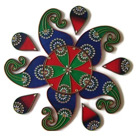 Ethnic Avenue Diwali Christmas Decorations Wooden Handmade Rangoli - 11 Piece Rangolis for Floor, Table or Wall Decor