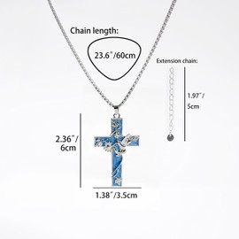 HEAKEY Cross Pendant Necklace with Blue Enamel and titanium steel Chain,Hummingbird Beetle Butterfly Religious Jewelry (hummingbird)
