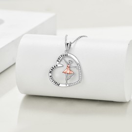 SHEAISRS Ballerina Necklace for Girls Ballet Gifts for Women 925 Sterling Silver Dancer Dance Pendant Jewelry for Sister Daughter Friends