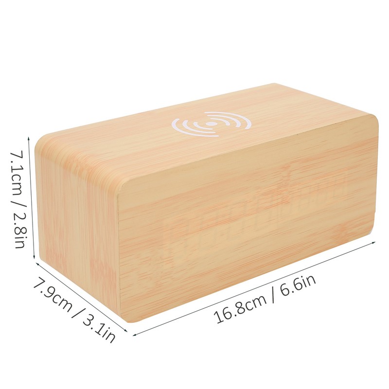 Wooden Clock Alarm Mobile Phone Wireless Charging Wood Voice Control