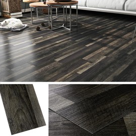 Livelynine 18-Pack 6x36 Peel and Stick Floor Tile Black Reclaimed Wood Luxury Vinyl Plank Flooring Waterproof Dark Wood Floor Tiles for Bathroom Basement Self Adhesive Vinyl Flooring Planks Laminate