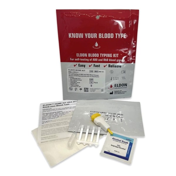 (2 Pack) Eldoncard Blood Type Test - air sealed envelope, safety lancet, micropipette, cleansing swab