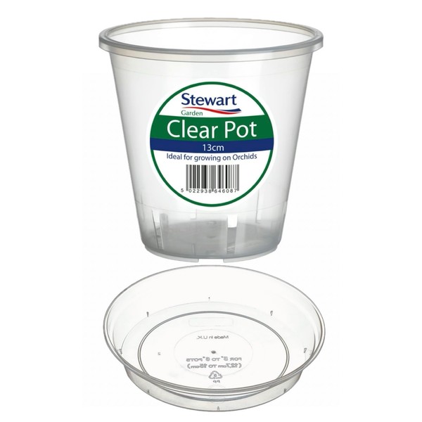 Home Fittings® Clear Stewart Orchid Pot 13cm with Saucer Plastic