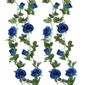Felice Arts 2 Pack Blue Artificial Floral Garland 13 FT Fake Rose Vine Hanging Rose Garland for Wedding Flowers Table Centerpiece Arrangement Room Baby Shower Teepee Mirror Decor(Royal Blue)