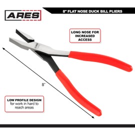 ARES 70662-8-Inch Flat Nose Duck Bill Pliers - Cross Cut Teeth For Superior Gripping Power - For Hard to Reach Narrow Spaces & Limited Clearance Areas - Automotive, Electrical Work & More